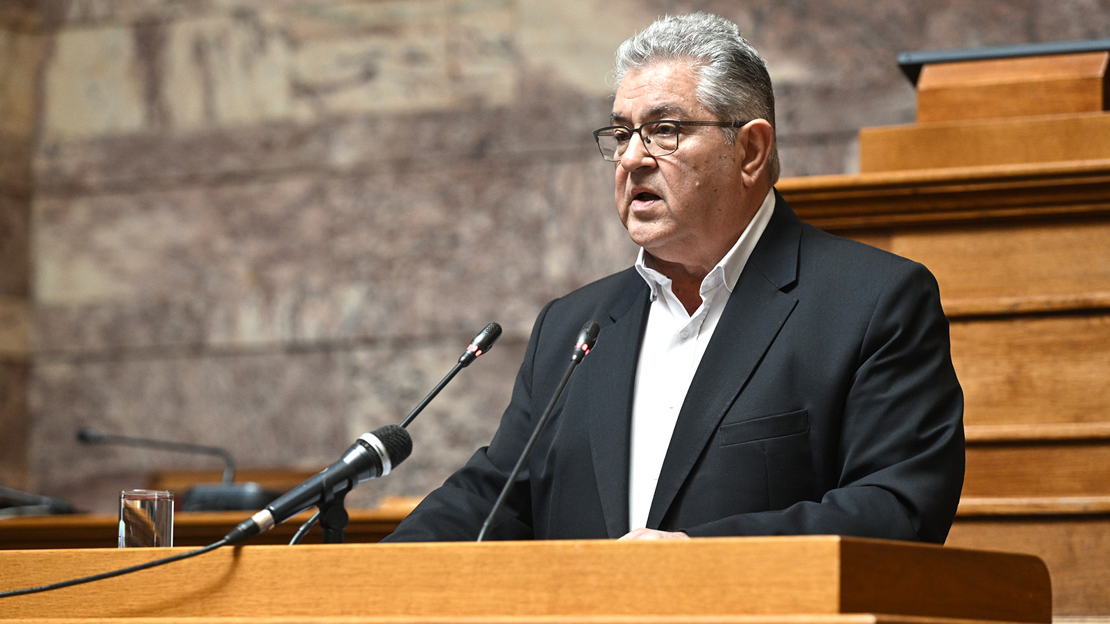 Ο ΓΓ της ΚΕ του ΚΚΕ Δημήτρης Κουτσούμπας μίλησε στην εκδήλωση της Κεντρικής Επιτροπής και της Κοινοβουλευτικής Ομάδας του ΚΚΕ, με θέμα «Οι θέσεις του ΚΚΕ για την αντιπυρική προστασία», στην Αίθουσα Γερουσίας της Βουλής / 29-04-2026