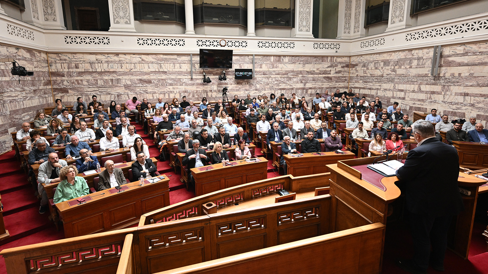Ο ΓΓ της ΚΕ του ΚΚΕ Δημήτρης Κουτσούμπας μίλησε στην εκδήλωση της Κεντρικής Επιτροπής και της Κοινοβουλευτικής Ομάδας του ΚΚΕ, με θέμα «Οι θέσεις του ΚΚΕ για την αντιπυρική προστασία», στην Αίθουσα Γερουσίας της Βουλής / 29-04-2026