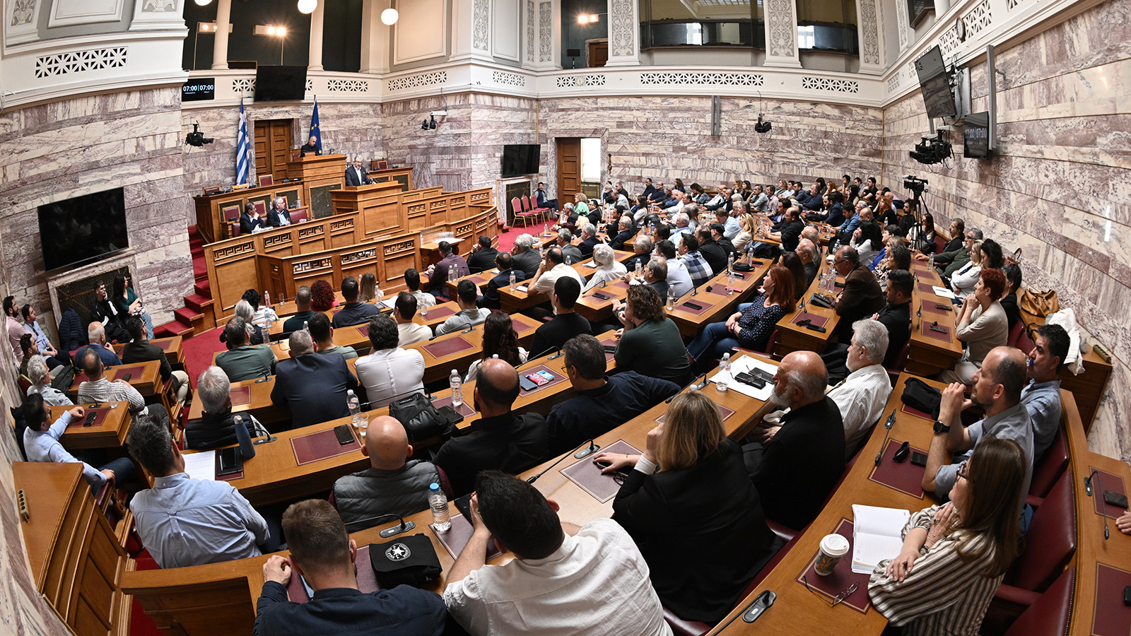 Ο ΓΓ της ΚΕ του ΚΚΕ Δημήτρης Κουτσούμπας μίλησε στην εκδήλωση της Κεντρικής Επιτροπής και της Κοινοβουλευτικής Ομάδας του ΚΚΕ, με θέμα «Οι θέσεις του ΚΚΕ για την αντιπυρική προστασία», στην Αίθουσα Γερουσίας της Βουλής / 29-04-2026